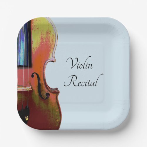 Violin Music Recital Elegant Blue Paper Plates