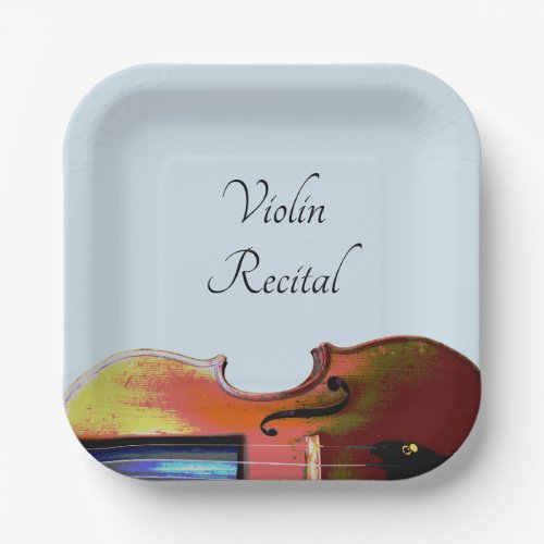 Violin Music Recital Elegant Blue Paper Plates