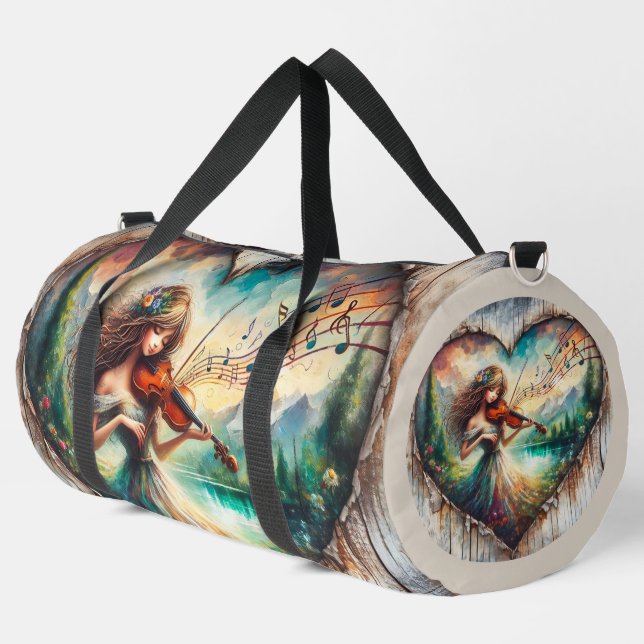 Violin Music Rustic Heart Girl Large  Duffle Bag (Left Corner)