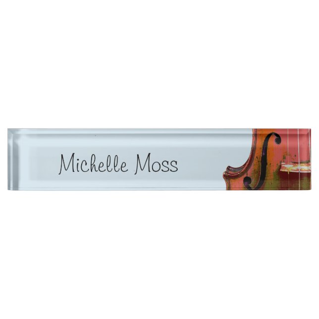 Violin Music Studio Blue Personalized Desk Name Plate (Front)