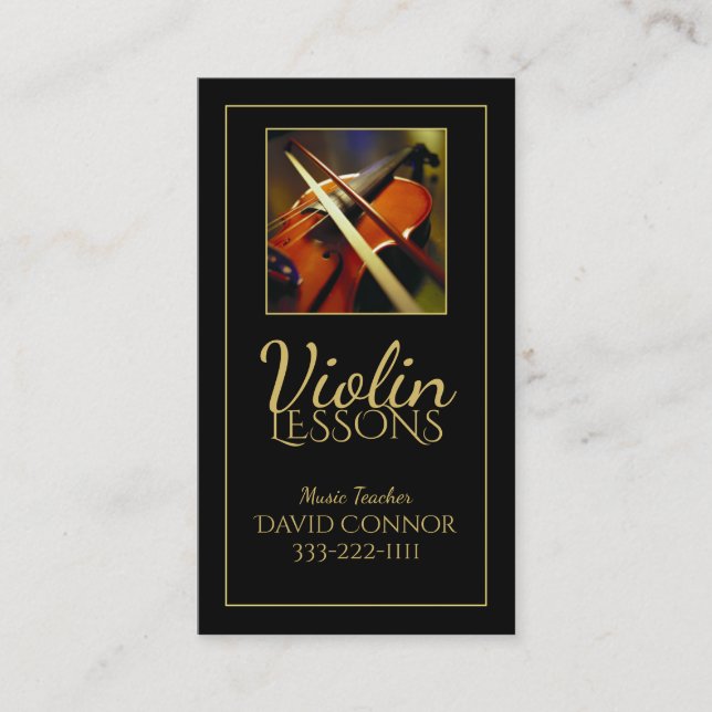 Violin Music Teacher Classic Black Business Card (Front)