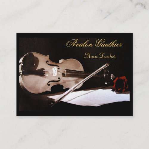 Violin Music Teacher Elegant Rose Business Card