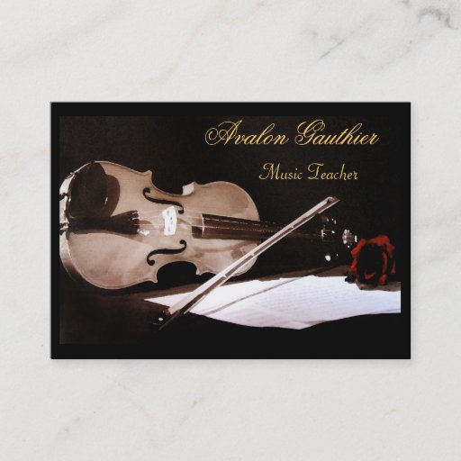 Customizable Violin Music Teacher Elegant Rose Business Card