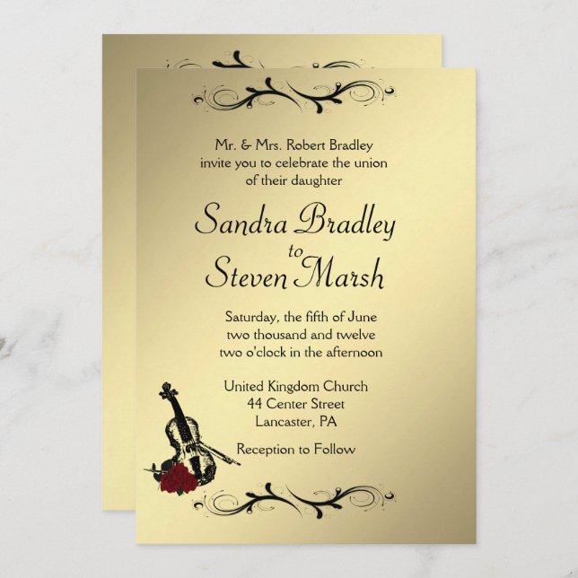 Violin Music Wedding Invitation  5" x 7" (Front/Back)