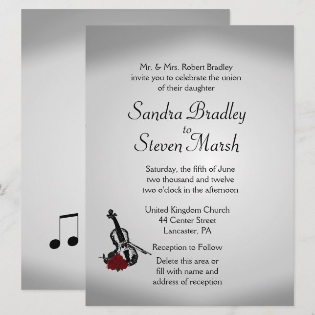 Violin Music Wedding Invitation 6.5" x 8.75" (Front/Back)
