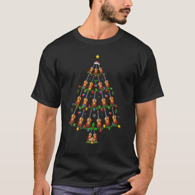 Violin Music  Xmas Lighting Violin Christmas Tree T-Shirt (Front)