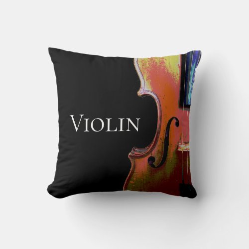 Violin Musical Abstract Fiddle Black Throw Pillow
