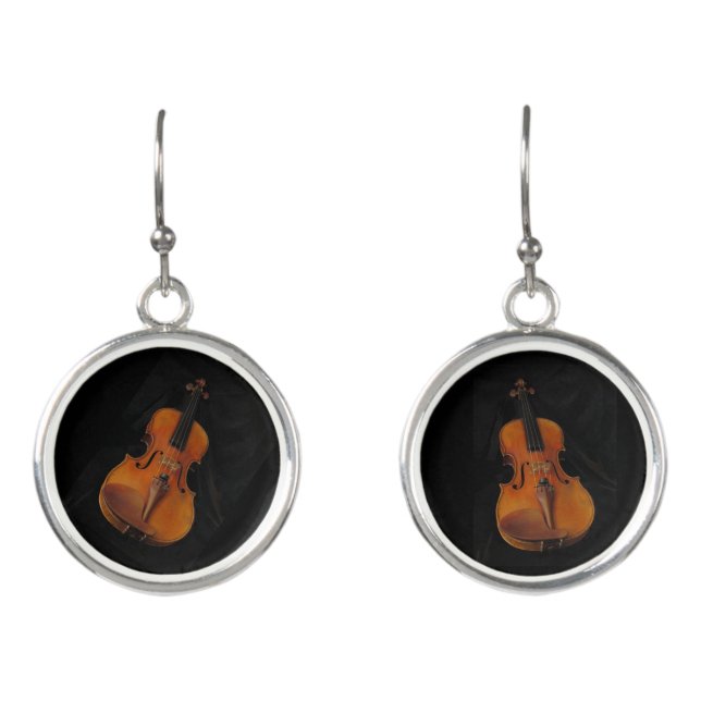 Violin Musical Instruments Drop Earrings (Front)
