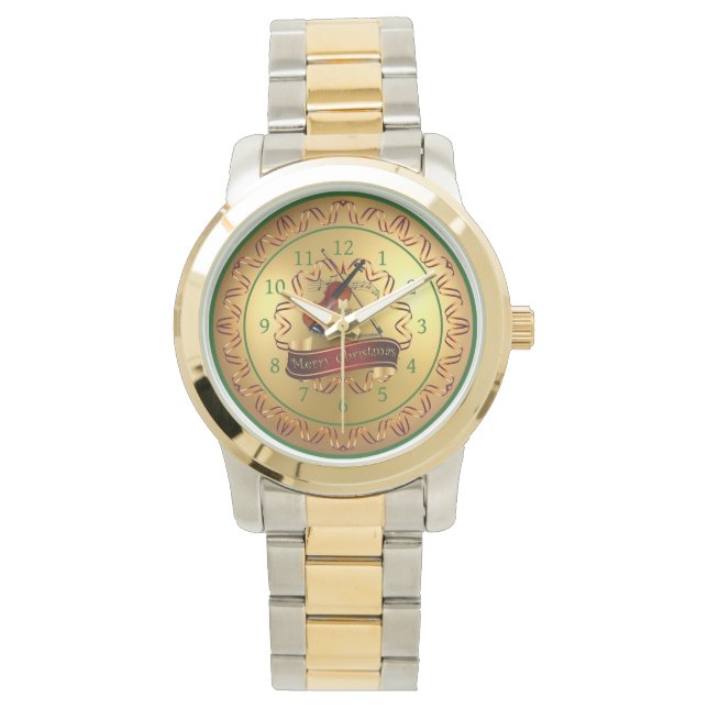 Violin ~ Musical Scroll ~ Gold “Merry Christmas”   Watch (Front)