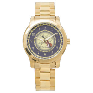 Violin ~ Musical Scroll ~ Gold/Navy Blue ~ ~ Watc Watch