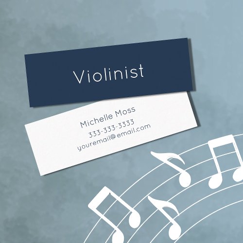 Violin Musical Violinist Navy Blue Minimalist Mini Business Card
