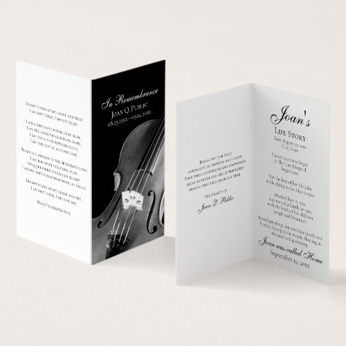 Violin Musician Funeral Memorial Prayer Business Card