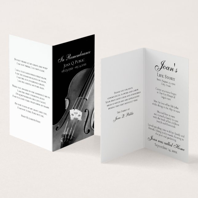 Violin Musician Funeral Memorial Prayer Business Card (Inside and Outside)