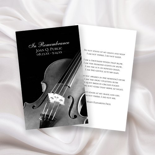 Violin Musician Funeral Memorial Prayer  Poem Business Card