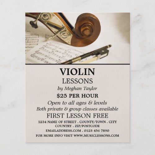 Violin Note Sheet Violin Lessons Advertising Flyer