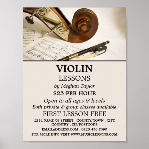 Violin Note Sheet Violin Lessons Advertising Poster