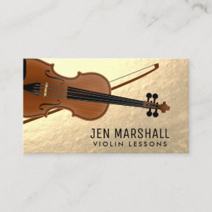 violin on faux gold foil business card