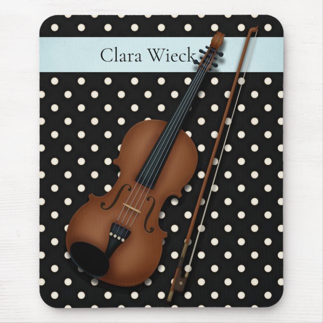 Violin on Ivory & Black Polka Dots Custom (Blue) Mouse Pad (Front)
