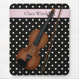 Violin on Ivory & Black Polka Dots Custom (Pink) Mouse Pad