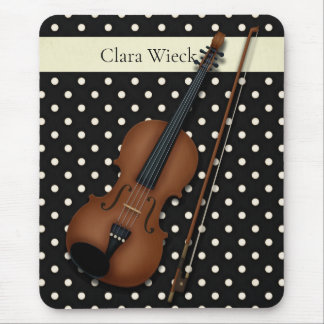Violin on Ivory & Black Polka Dots Custom (Yellow) Mouse Pad