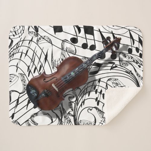 VIOLIN ON MUSIC NOTES SHERPA BLANKET