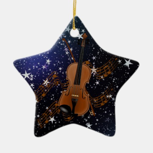 Violin on Starry Sky Ceramic Ornament