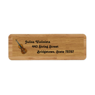 Violin on Woodgrain Background Label