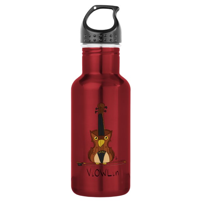 Violin Owl Cute Music Kids Teacher Stainless Steel Water Bottle (Front)