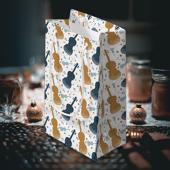 Violin Party Small Gift Bag (Violin gold and blue pattern gift bag.)