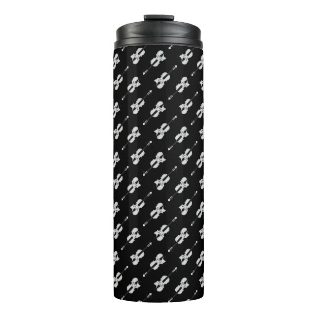 Violin Pattern - Black and White Thermal Tumbler (Front)