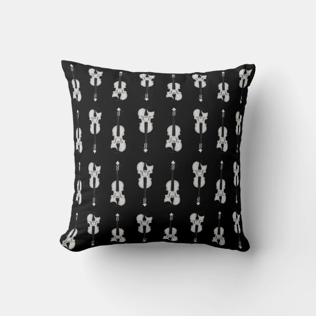 Violin Pattern - Black and White Throw Pillow (Front)