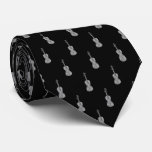 Violin Pattern - Black Silver Gray Grey White  Neck Tie