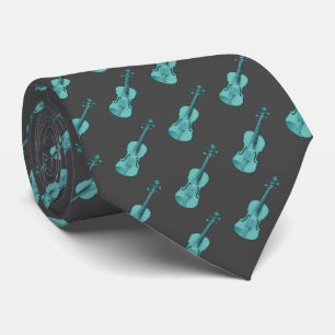 Violin Pattern - Blue and Dark Grey Neck Tie