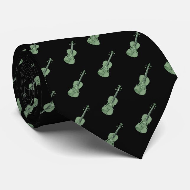 Violin Pattern - Green and Black Neck Tie (Rolled)