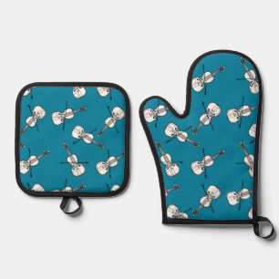 Violin Pattern Oven Mitt & Pot Holder Set