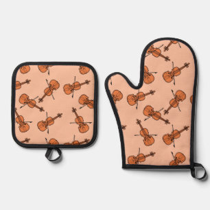 Violin Pattern Oven Mitt & Pot Holder Set