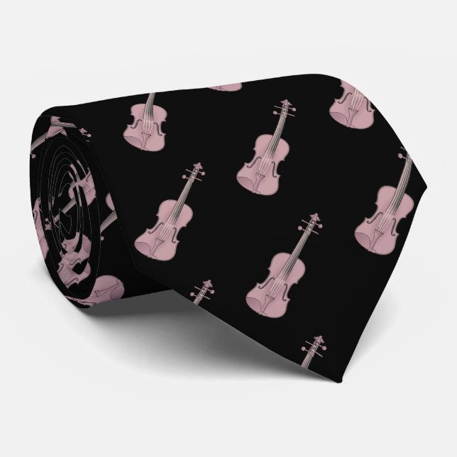 Violin Pattern - Pink and Black Neck Tie (Rolled)