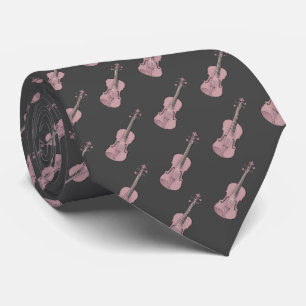 Violin Pattern - Pink and Dark Grey Neck Tie