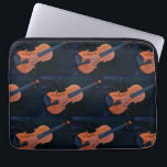 Violin Photo Closeup Laptop Sleeve<br><div class="desc">modern photography with violin with wood grain on dark blue background.</div>