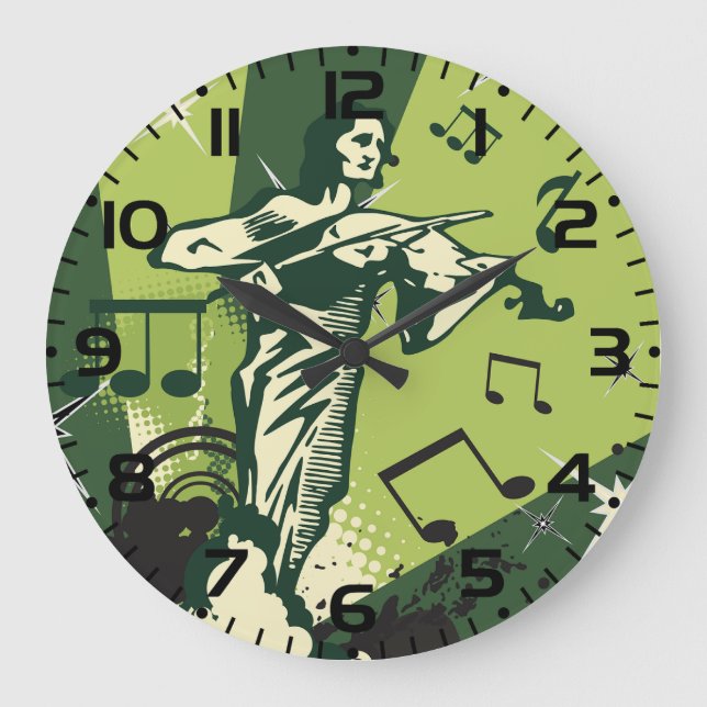 Violin Player Musical Notes Large Clock (Front)