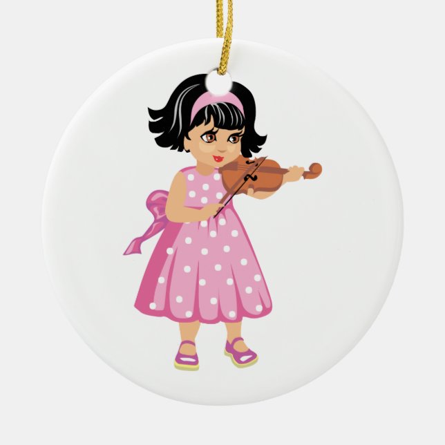 violin player young girl pink dress.png ceramic ornament (Front)