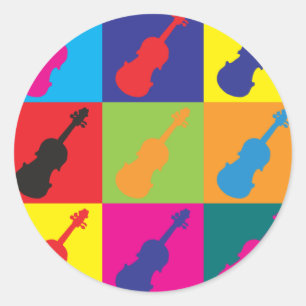 Violin Pop Art Classic Round Sticker