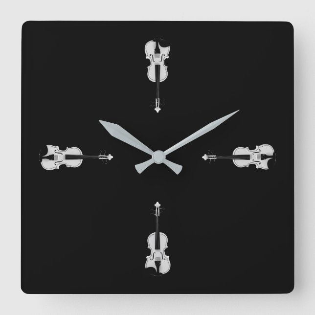 Violin Portrait - Black and White Photograph Square Wall Clock (Front)
