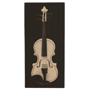 Violin Portrait - Black and White Photograph Wood USB Flash Drive