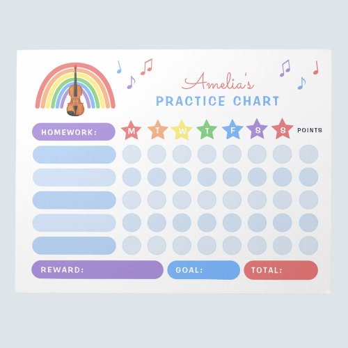Violin Practice Music Notes Rainbow Reward Chart