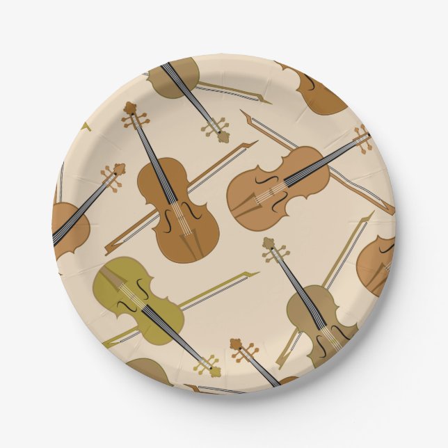 Violin Print Pattern Paper Plates (Front)