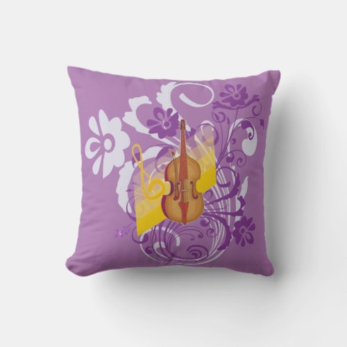 Violin Purple 2 Floral Swirl Throw Pillow