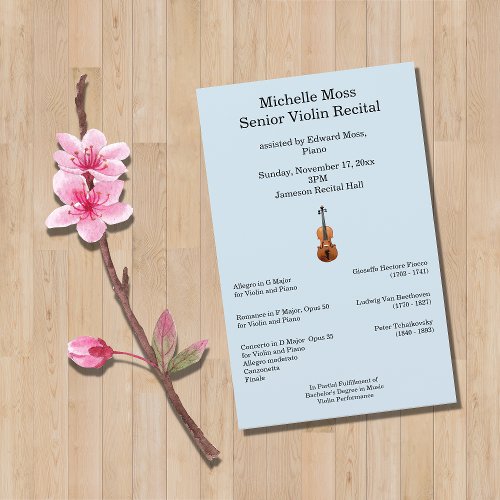 Violin Recital Musical Concert Custom Blue Program