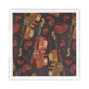 Violin Red Heart Music Pattern Acrylic Tray
