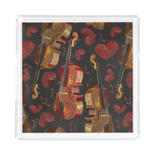 Violin Red Heart Music Pattern Acrylic Tray (Front)